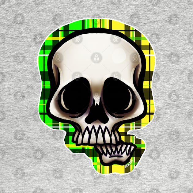 Yellow and Green Split Plaid Skull by Jan Grackle